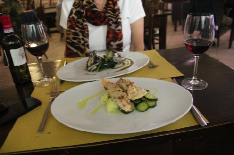 Dow's cuttlefish with chicory and my  swordfish with vegetables