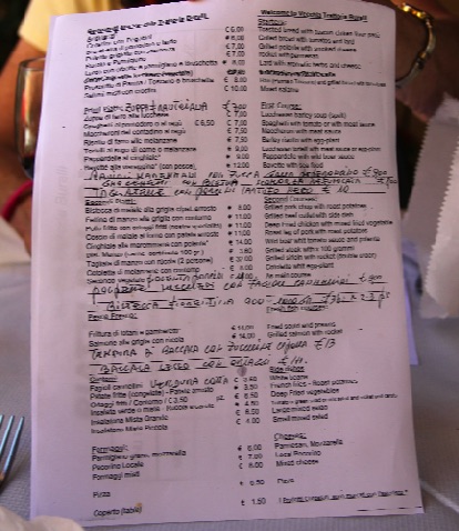 menu with translations