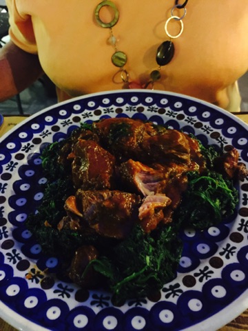Wild boar stew with spinach