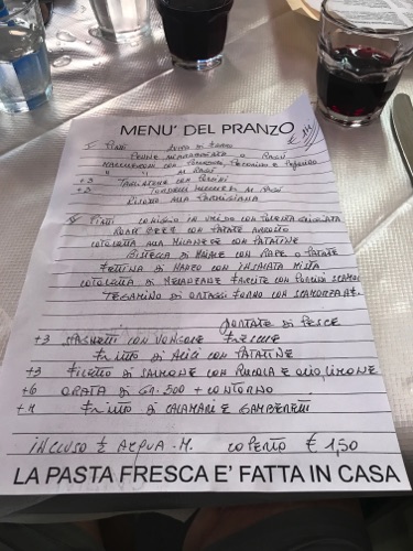 Our menu - hand written and only in Italian - very local restaurant