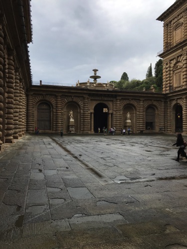 another view of the courtyard on a rainy day